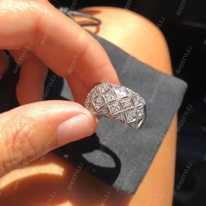 Vintage Anniversary Band Ring Art Deco Milgrain Wedding Band Etsy