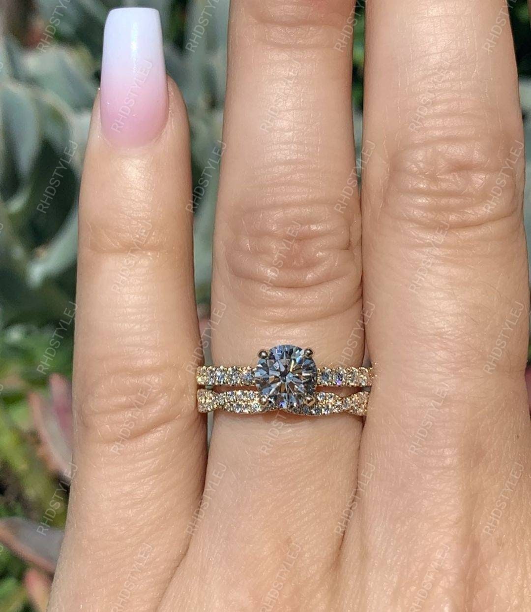 Round Solitaire Engagerment Ring, Matching Twisted Wedding Band