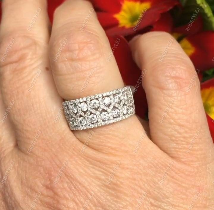Art Deco Vintage Wedding Band, Unique Wide Band Ring