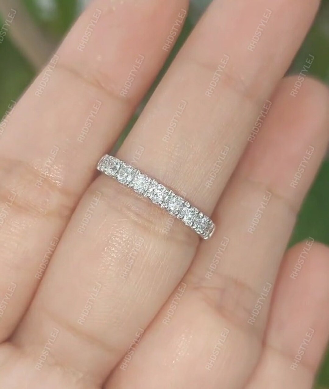Pave Set Round Cut Moissanite Half Eternity Wedding Band for Women ...