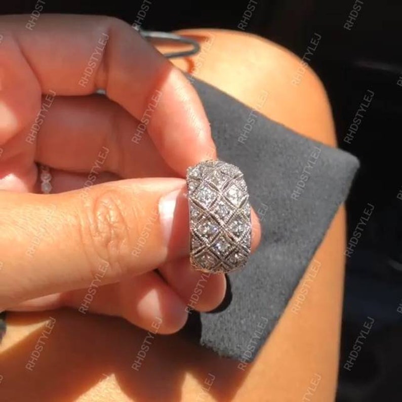 Vintage Anniversary Band Ring Art Deco Milgrain Wedding Band Etsy