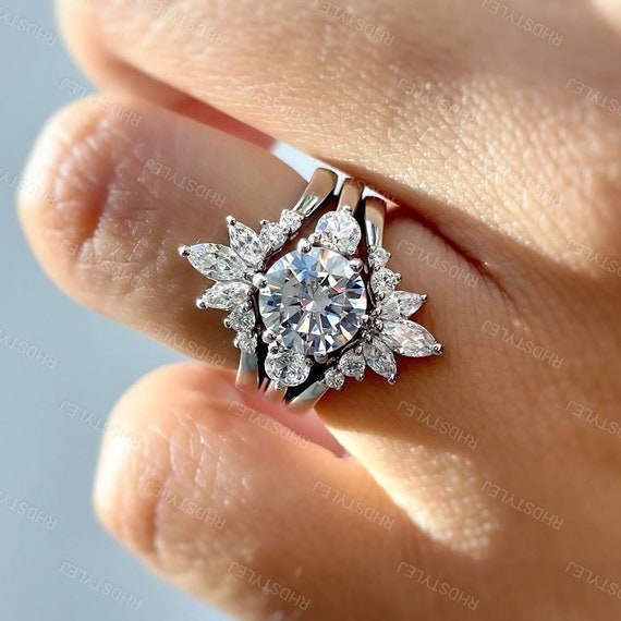 Hitlinker - Anillos De Compromiso De Moissanita Para Mujer, Anillos De Boda De 2 Quilates, De Plata De Ley 925, Solitario De Diamantes Creados En Laboratorio, Anillo De Aniversario Para Mujer, Talla