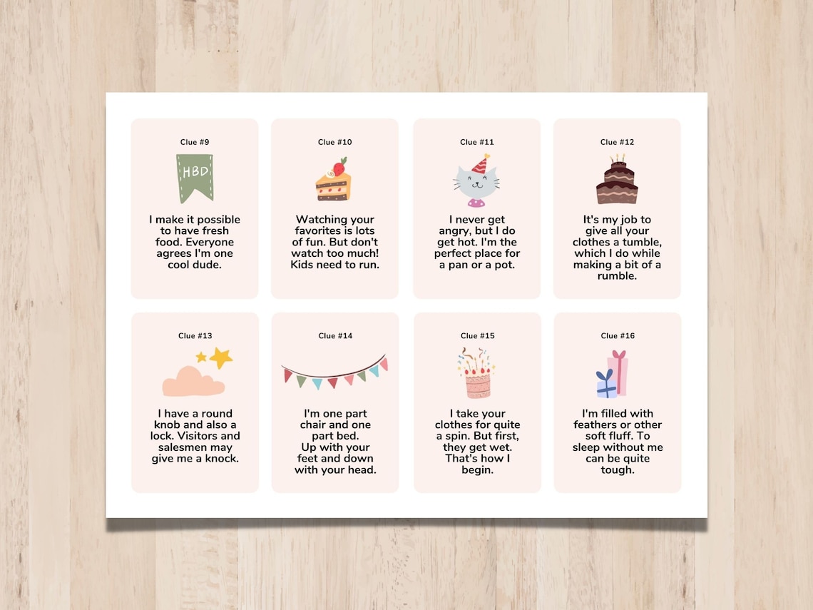Birthday Scavenger Hunt, Birthday Riddles, Indoor Birthday Treasure ...