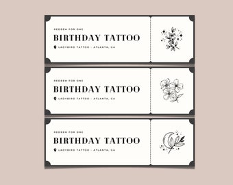 Tattoo Ticket Template, Custom Voucher Gift Certificate, DIY Gift Voucher, Printable Coupons, Surprise Tattoo Birthday Gift Voucher Ticket