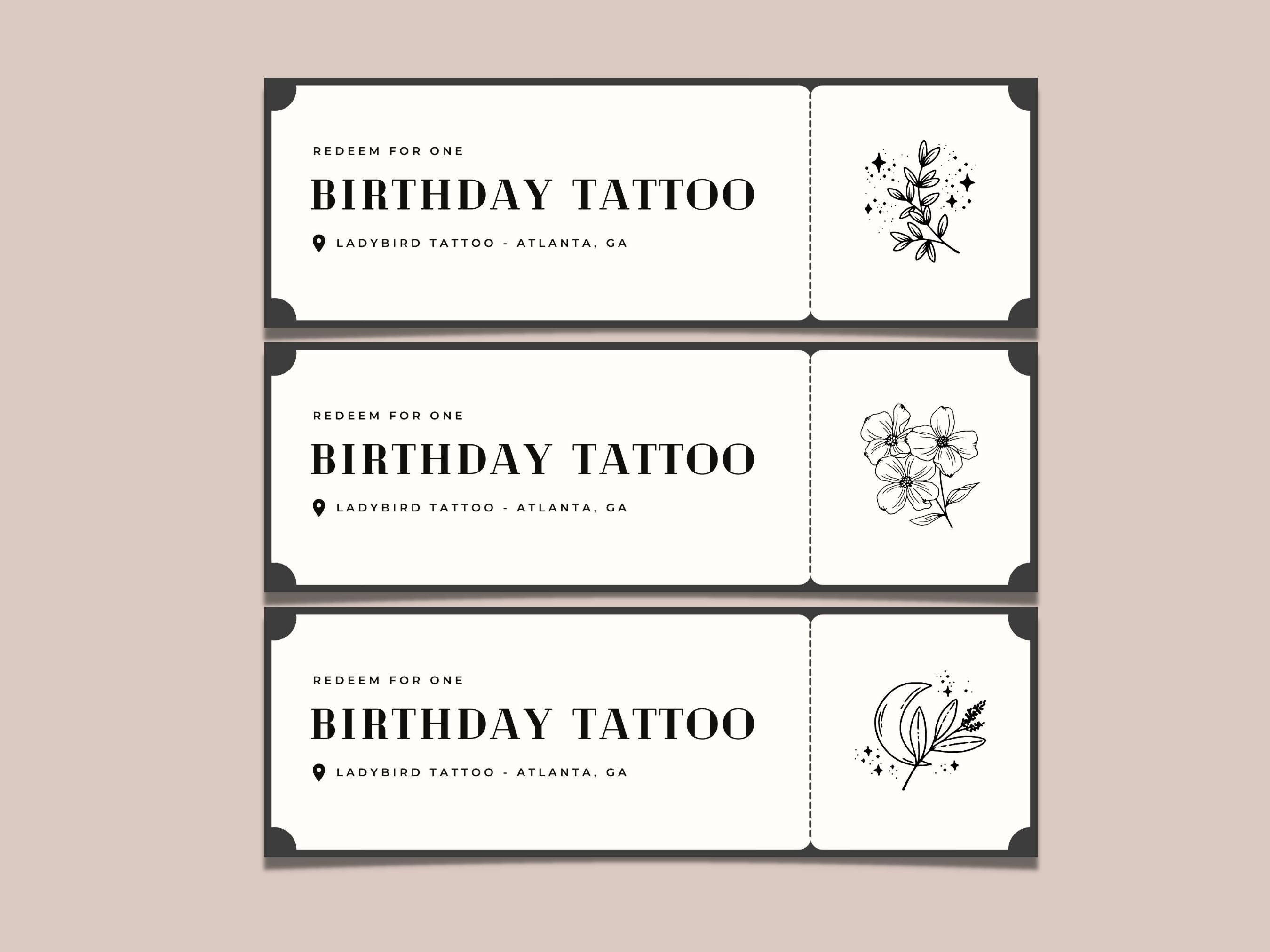 Tattoo Ticket Gift Certificate Personalised Coupon (Instant