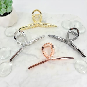 Ship from USA | Large Twisted Metal Hair Claw Clip | Hair Claw Clip For Thin & Thick Hair | Minimal Hair Claw | Gold, Silver, Rose Gold,Gray