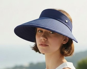 Visera plegable para mujer, sombrero de ala ancha para el sol, ideal para viajes, playa, golf y verano. Sombrero ajustable.