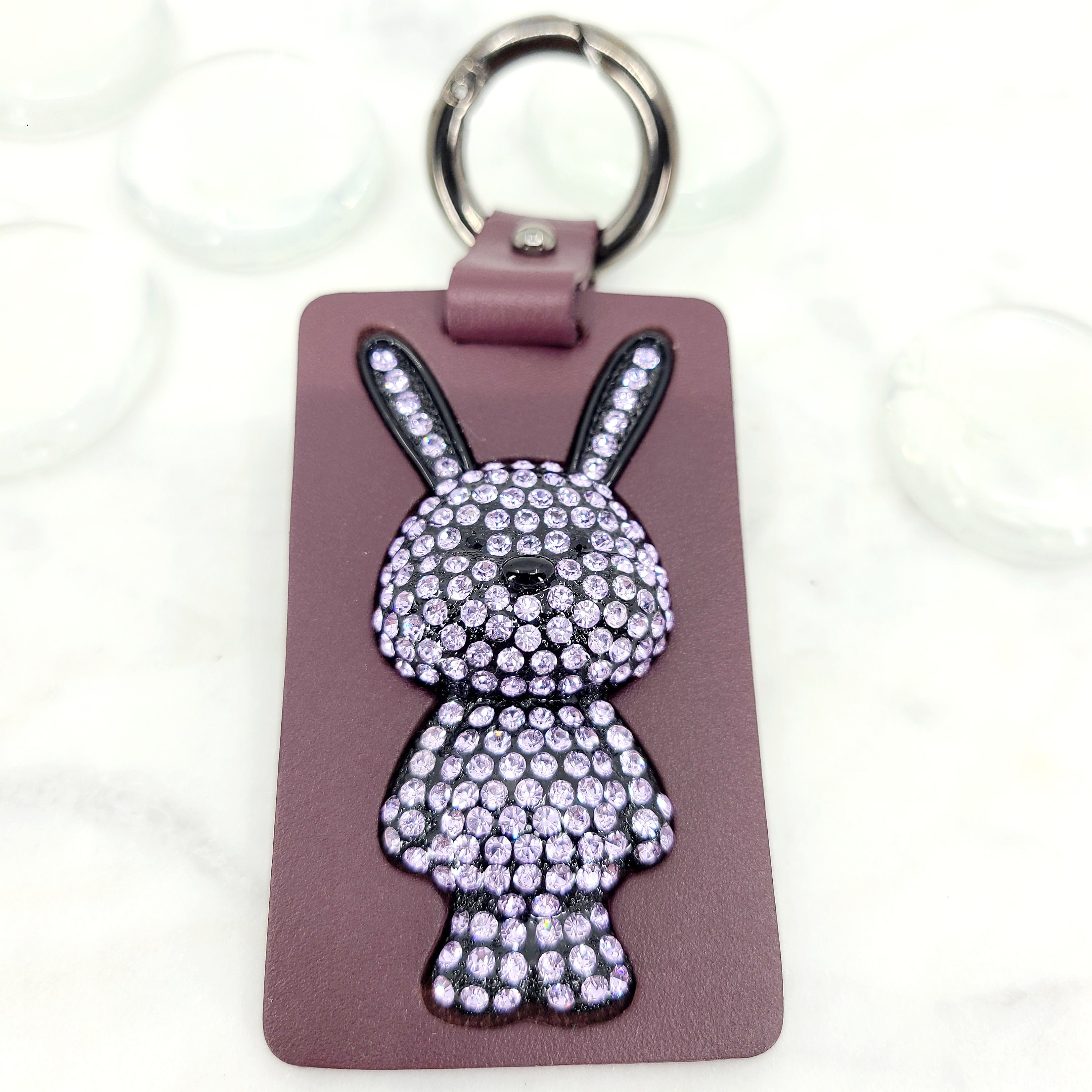 Leather Keychain With Swarovski Bunny Leather Key Tag Leather