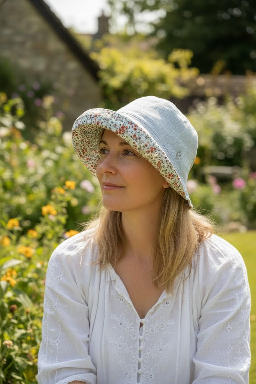Linen Cotton Bonnet, Floral Trim Sun Hat, Spring Summer Bucket Hat - Etsy