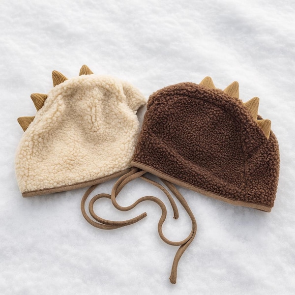 Toddler Dinosaur Beanie | Sherpa Winter Hat with Chin Strap