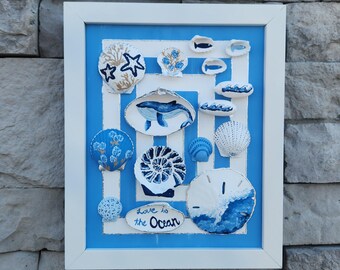 Love os the Ocean - Handpainted Seashell Picture Frame - Coastal Home Decor