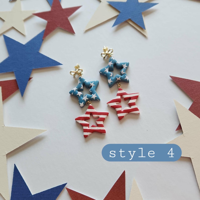 Handmade Polymer Clay Earrings: Patriotic Stars, Cherries, Flowers (Nickel Free) image 5