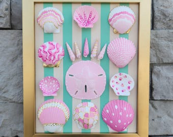 Mermaid Dreams - Handpainted Seashell Picture Frame - Coastal Home Decor
