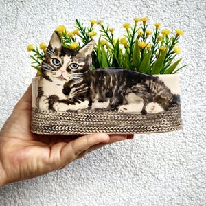 Handmade Cat Planter – Ceramic Kitty Pot for Succulents & Decor - indoor planter pot