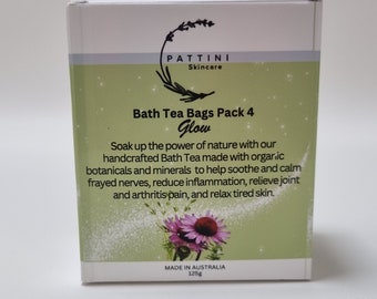 Bath Tea Bags Pk4 - Glow | Herbal Bath Tea | Bath Soak | Magnesium | Botanical | Relaxing | Natural | Organic | Gift for Mum