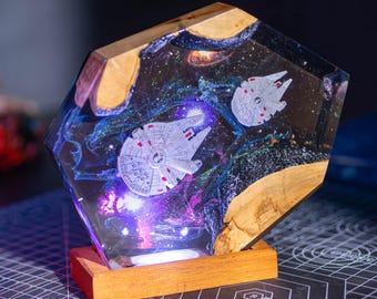 Lámpara de galaxia espacial, resina y madera, luces de noche espaciales, lámpara de noche epoxi para naves espaciales, lámpara de resina interestelar, luz de noche del universo