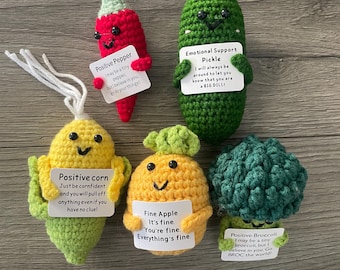 Emotional Support Pickle Fruits Vegetables Crochet Cute Funny Gift