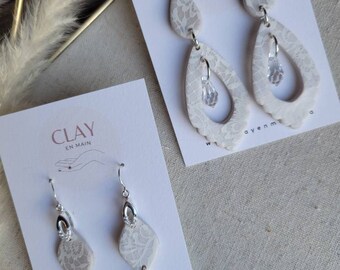 Crystal Glass Clay Earrings, clay crystals, genuine glass crystals, bridal earrings, bridal jewelry, winter wedding, fine crystal jewelry,