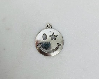 Rustic Silver Star Eye Smiley Face Charm Pendant