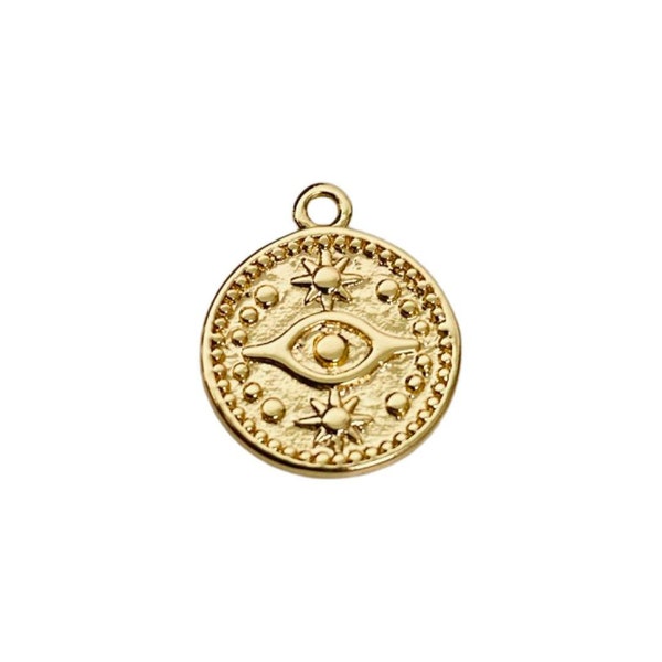 Gold Evil Eye Coin Pendant