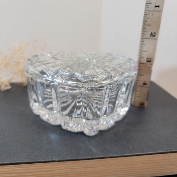 Vintage Heart Shape Crystal Lidded Trinket Box, V… - image 7