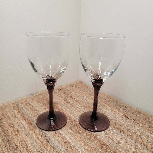Vintage Set of 2 Libbey Domaine Purple Stemmed Wine Glasses/Water Goblets, Elegant Art Deco Amethyst Glasses, Vintage Barware