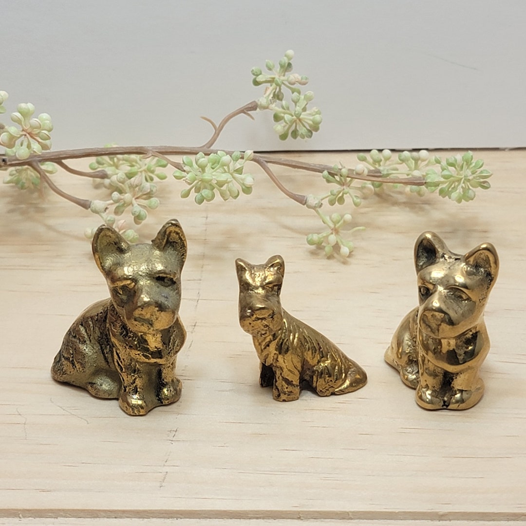 Vintage MCM Brass Scottie Dog Figurines, Vintage Brass Terrier Dog