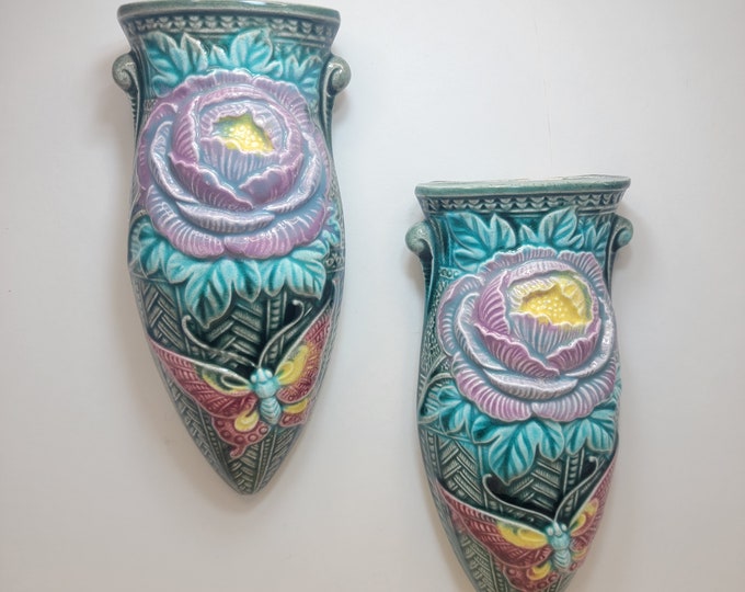 Vintage Set of Two Ceramic Wall Pockets Made in Japan, Vintage
