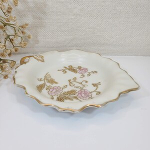Vintage Leaf Shaped Trinket Dish | Vintage Gold And Pink Hand-painted Vanity Dish | Arnart Vintage Vanity Dish | Vintage Vanity Décor