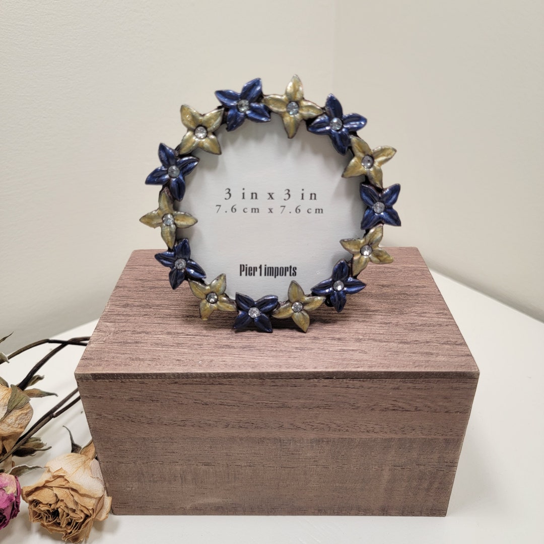 Vintage Jeweled Round Mini Picture Frame Metal Casted Etsy