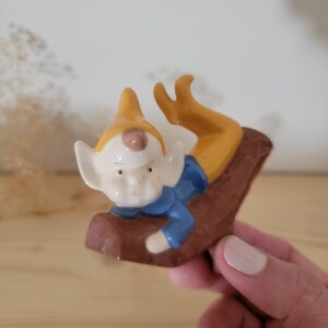 Vintage Pixie Elf Figurine, Pixie Figurine in a Wood Log From the 60s, Vintage Collectable Pixie Figurine, Vintage Home Décor