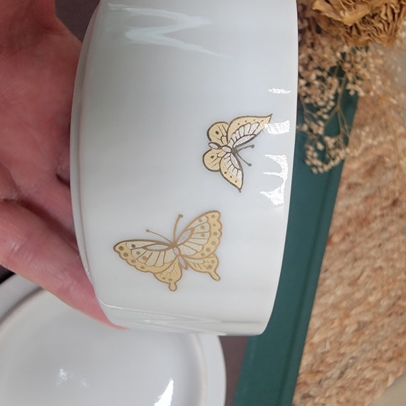 Vintage Porcelain Trinket Box, Butterfly Lidded R… - image 9