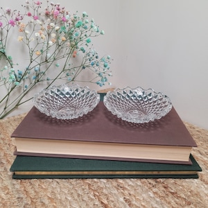 Vintage Crystal Glass Matching Bottom-Top Trinket Box, Italian Matching Clear Glass Trinket Or Candy Dishes, Vintage Crystal Décor Accent
