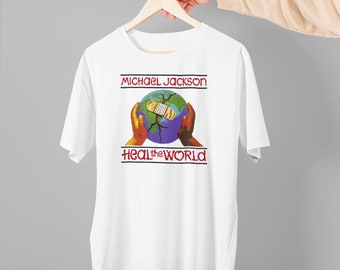 Bestverkopende Heal the World 1997 Mikcael World Tour zwaar katoenen unisex T-shirt voor heren, maat VS