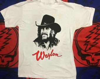Best Selling Vintage 1984 Waylon Jennings Concert Tour Heavy Cotton Men&#39;s Unisex Tshirt Size Usa