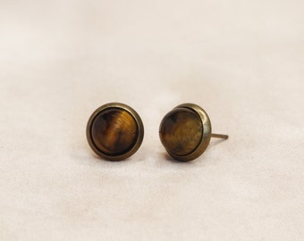 Ava&Imber - Studs Tiger Eye - Brown Gemstone Earrings with Bronze - Elegant Jewelry for Women, Ladies, Girlfriend, Wife, Gift