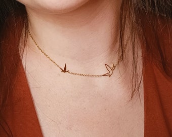 Ava&Imber – Edelstahl-Gold-Vogel-Halskette Ava – zierliche, elegante, minimalistische Halskette für Frauen – kurze Halskette, Vögel-Geschenk