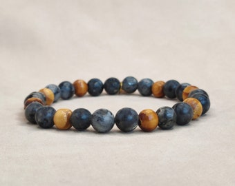 Ava&Imber Bracelet Robin Labradorite - Men's Bracelet Gemstone Natural Stone with Wood - Gray Men's Bracelet Unisex Stone Stone Jewelery