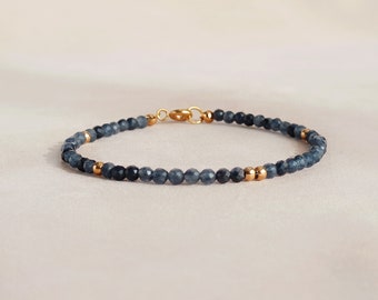 Ava&Imber - Sparkling Sapphire Bracelet - 3MM Faceted Bead Chain with Gold Stainless Steel for Women