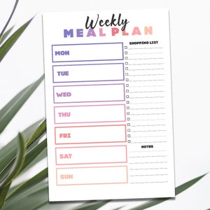 Printable Weekly Meal Planner with Grocery List, Rainbow