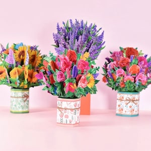 Ramo de flores 3D desplegable de 8 1/2" de alto para cualquier ocasión: Día de la Madre, graduación, cumpleaños, boda, aniversario, regalo de agradecimiento