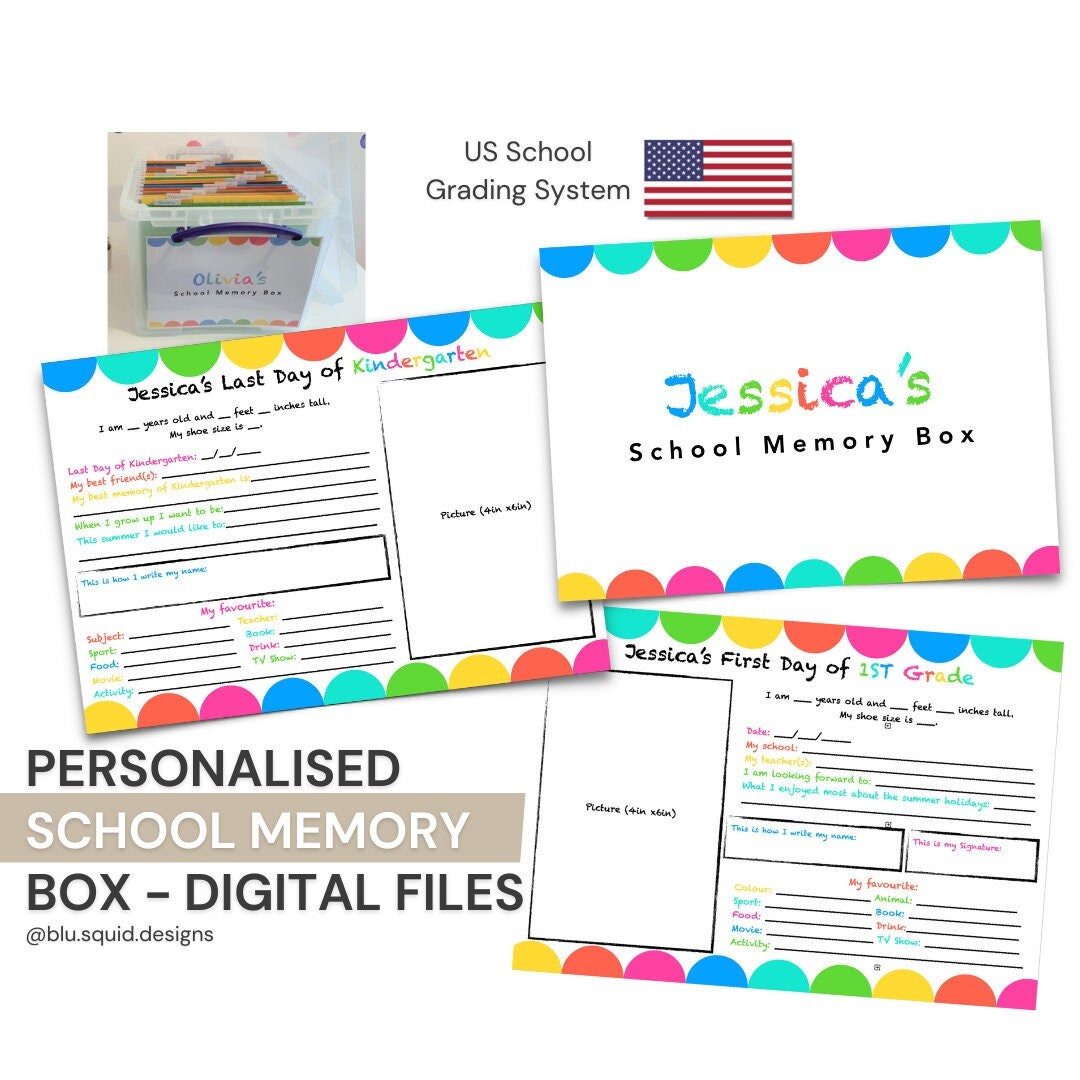 DIY Personalised School Memory Box - Digital Prints (US School Grading ...