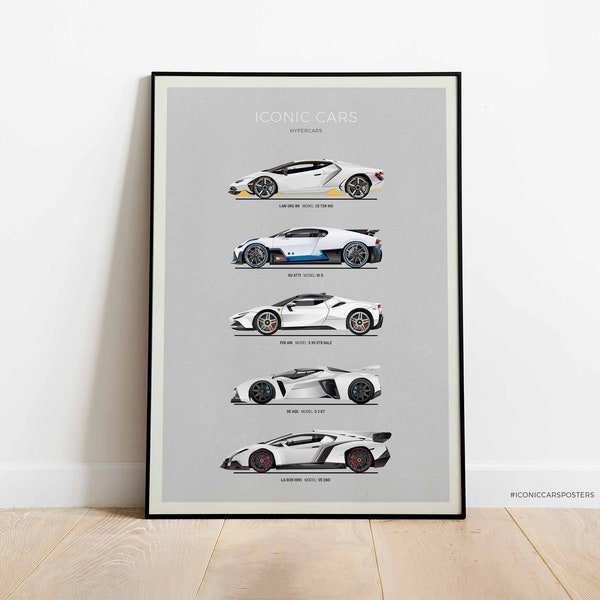 Supercars Inspred Car Poster, Hypercars Print is Featuring: Lamborghini, Ferrari, Bugatti, Delage. Kids Room Decor, Gift Idea. (Unframed)