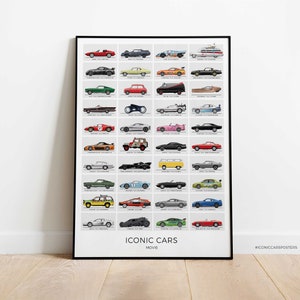 Movie Cars Inspired Poster, Iconic Cars from Films and TV. Home Decor, Wall Art Kids Boys Room, Gift Idea for Movie Cars Enthusiast.