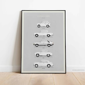 Iconic Polish Cars Inspired Poster, Cars from Poland Print: Fiat 125p, Fiat 126p, Polonez, Syrena, Warszawa. Home Decor (Unframed)