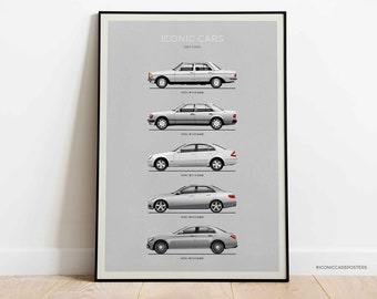 Poster Mercedes Classe E, stampa Mercedes Inspired Generations, poster per auto tedesche, decorazione per la casa, arte della parete, arte della camera dei bambini, idea regalo. (Senza cornice)