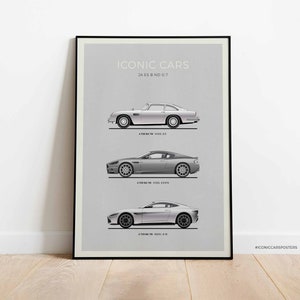 James Bond Cars Inspired Poster, Featuring 007 Aston Martin DB5, DBS V12, DB10, Bond Car Poster, Gift Idea, Home Decor, Wall Art