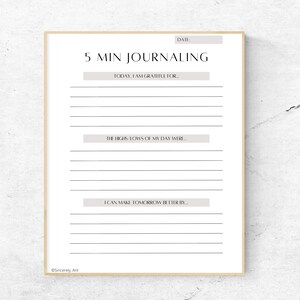 5 Minute Journaling Printable Sheet | Manifesting Writing Prompts | Digital Download