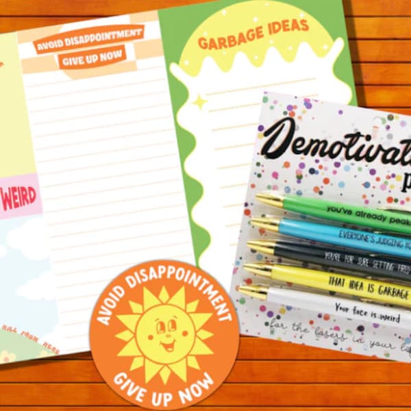 Demotivational Pen & Notepad Gift Set - Funny Office Supplies