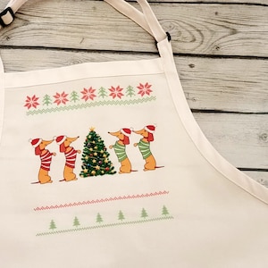 Dancing Dachshunds Christmas Apron. Unisex Adult or Child Holiday Gifts. Bakeware Gifts.